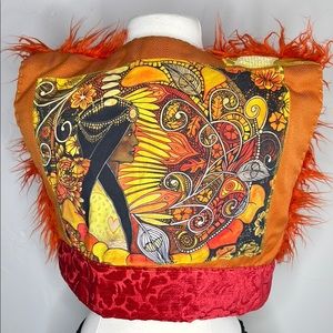 Orange Faux Fur & Mixed Media Vest Wearable Art Festival BoHo